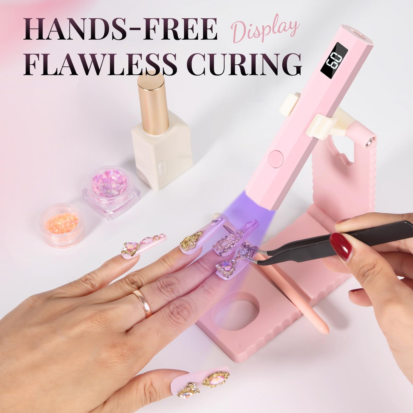 krofaue Nail Arm Rest and Mini UV Light for Gel Nails with Foldable Stand