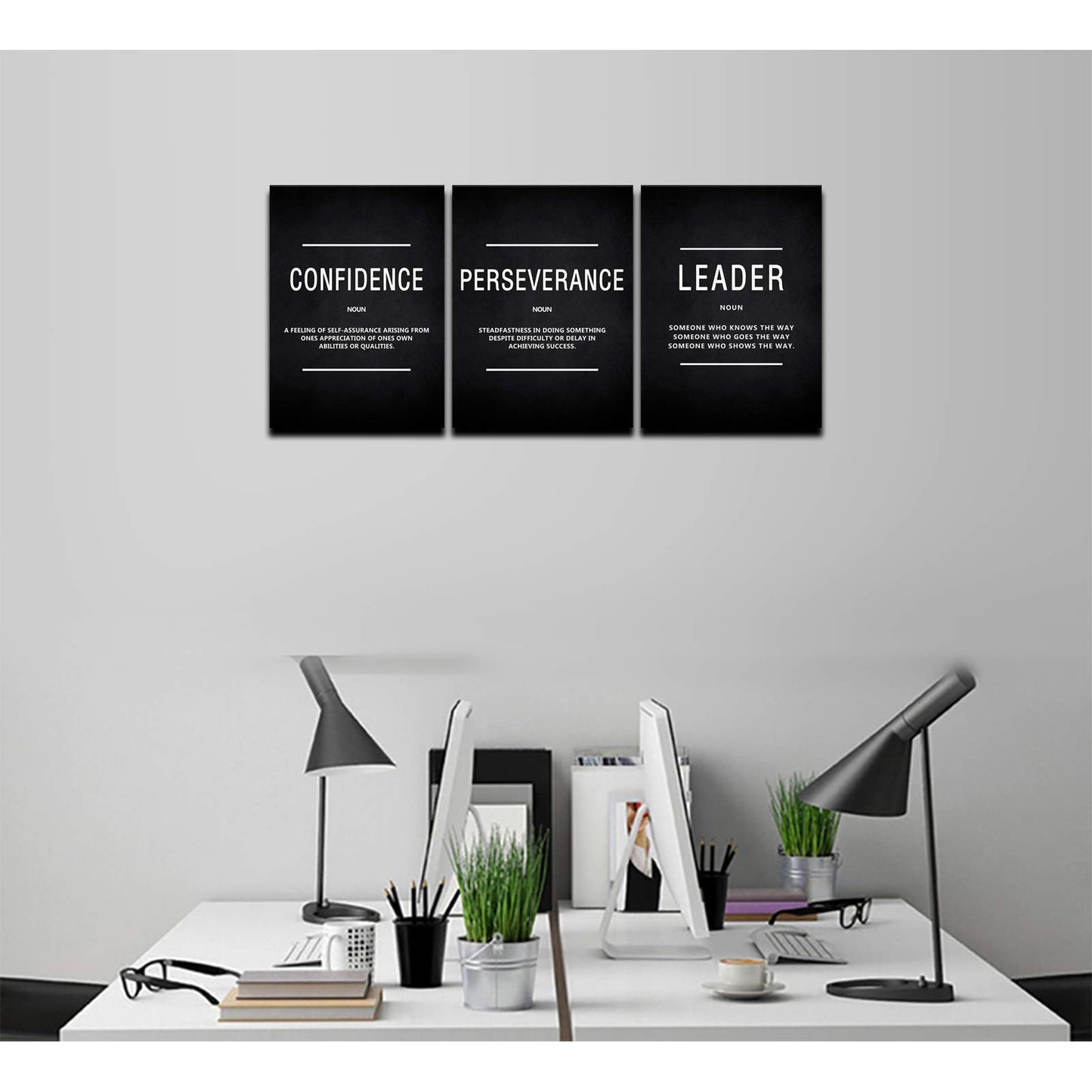 KAWAHONE Large Motivation Posters for Office, Inspiration Leader Confidence Perseverance Quotes Success Canvas Wall Art Framed Positive Sayings Wall Hanging for Home Office Workplace -20''x 28''x 3PCS