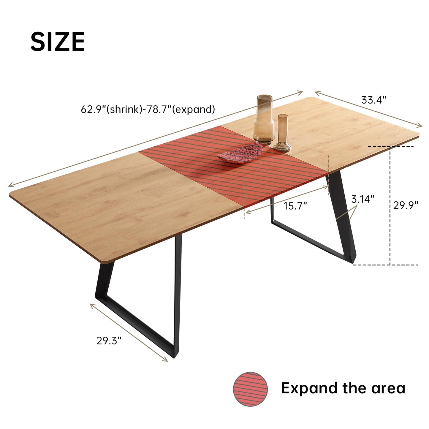 ZckyCine 63"-79" Expandable Dining Table Set for 6, Wood Table & 6 White Chairs, Extendable Kitchen Dining Table Set for Kitchen & Dining Room, Modern Oak & White