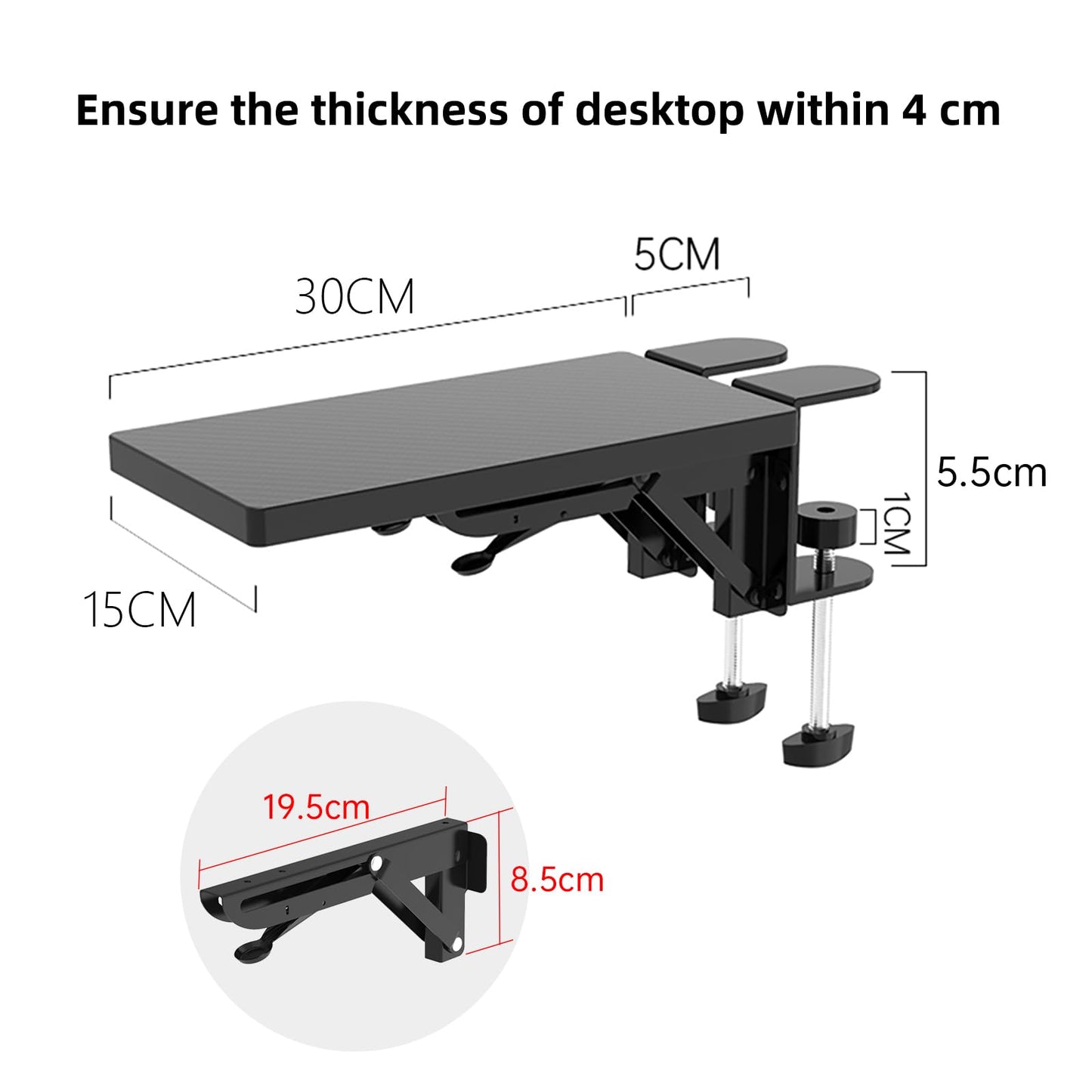 Sisyphy Ergonomics Desk Extender Tray, 11.8x5.9" Punch-Free Clamp on, Foldable Keyboard Drawer Tray, Table Mount Arm Wrist Rest Shelf, Computer Elbow Arm Support