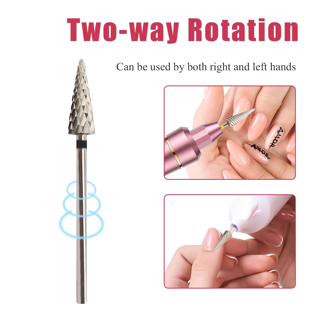 Evponk 5 Pcs Nail Drill Bits Set for Acrylic Nails, 3/32" Tungsten Carbide Nail File Bits Set XC, C, M, F, XF for Gel Polish Removal, Nail Art, Home Salon Use
