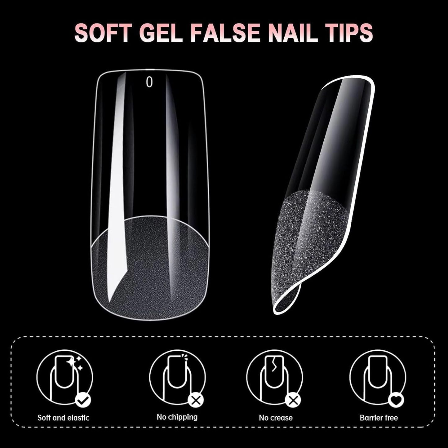 600PCS Extra Long Full Cover Soft Gel Nail Tips – 12 Sizes Clear Fake Nails with Numbers – Professional Refill Box for Nail Extension, DIY Nail Art, Salon and Home Manicure (Tapered Square, Clear)