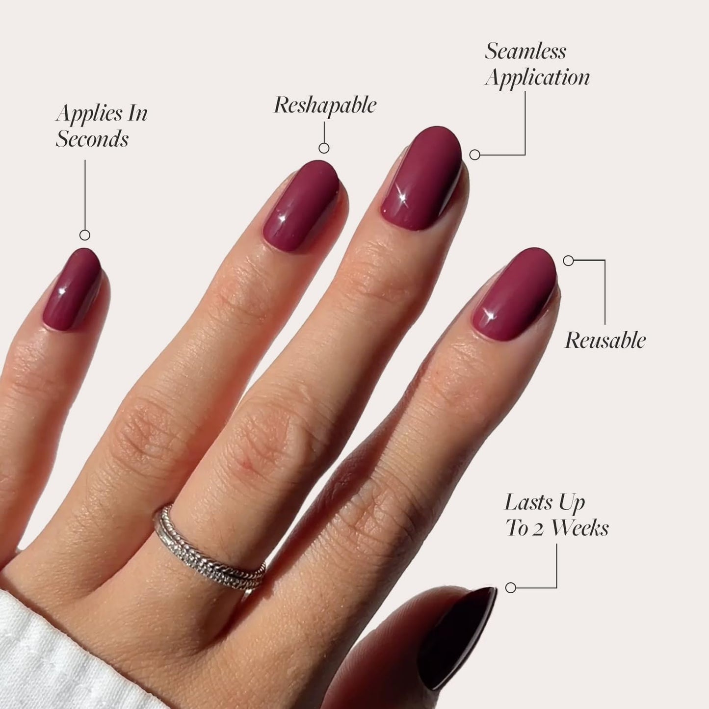 Glamnetic Press-On Nails Bundle - Sanded & Berry Maroon | Short Almond Nude Fake Nails with Raised Gold Shell Accents | Dark Red Short Round Fake Nails | Reusable, Salon-Quality Nail Kits