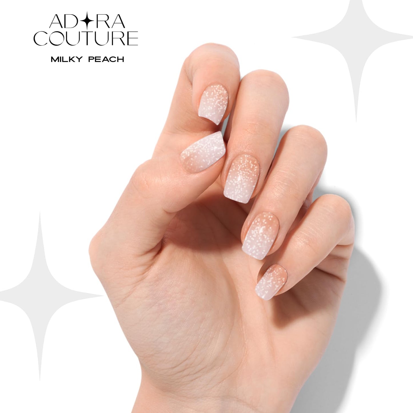 Adora Couture Semi Cured Gel Nail Strips with 30 Pieces - Salon Quality Manicure Kit for Women Easy Application Wraps Includes Prep Pads Nail File Wooden Stick, UV Light Required (Milky Peach)