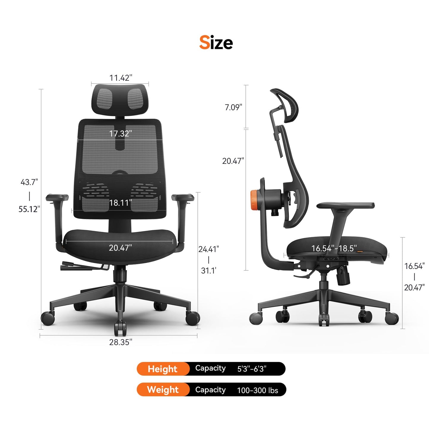 Newtral Ergonomic Home Office Chair, High Back Desk Chair with Unique Adaptive Lumbar Support, Adjustable Headrest, Seat Depth Adjustment, 96°-126° Tilt Function, Adjustable Armrest Recliner