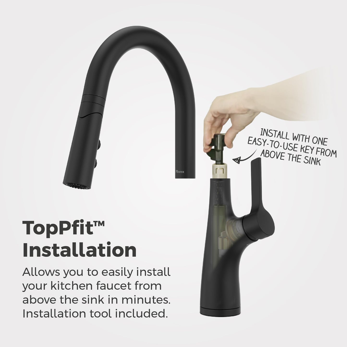 Pfister Ceylon Kitchen Faucet with Pull Down Sprayer and Soap Dispenser, Single Handle, NSF Certified, Spot Defense Matte Black Finish, F5297CLOSDB