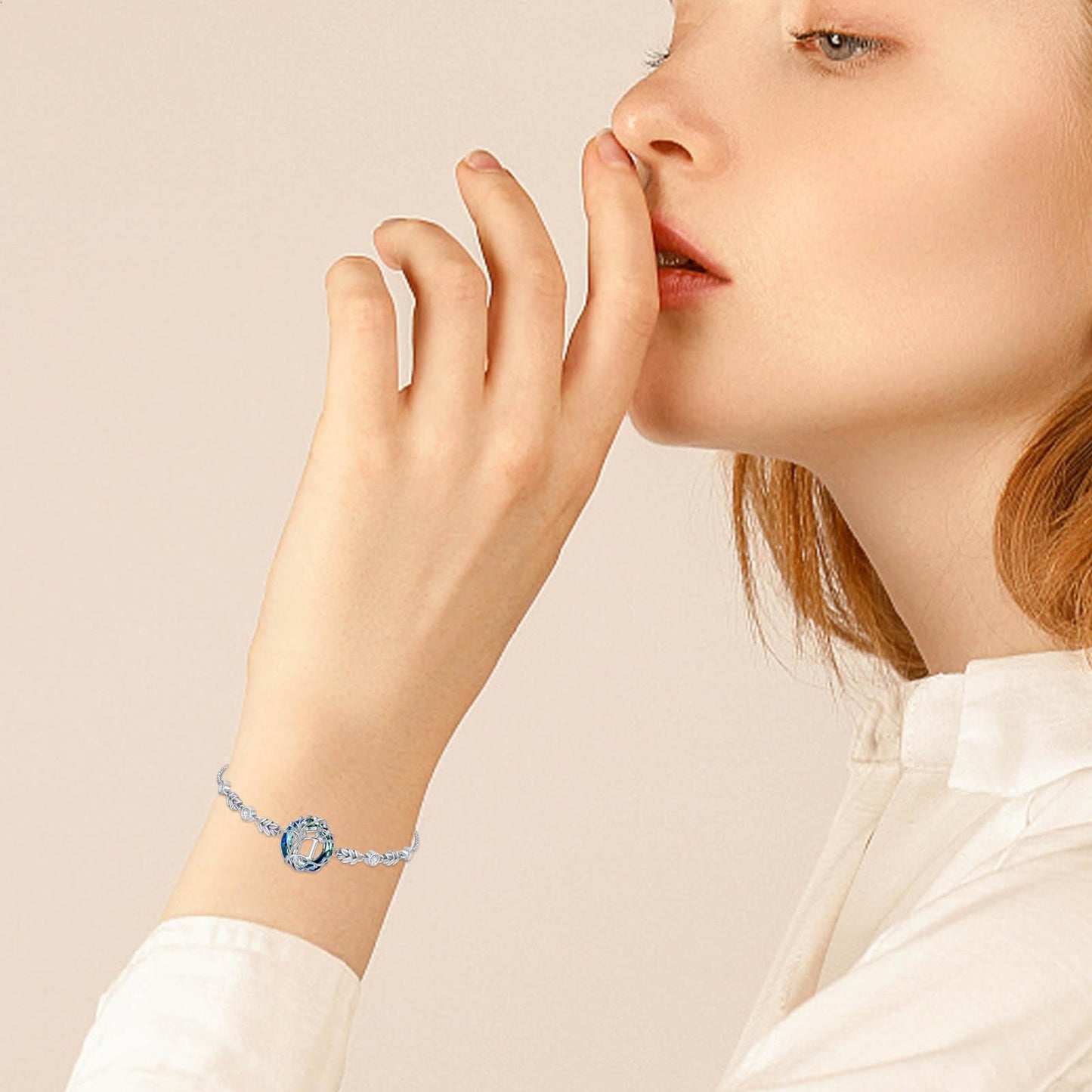TOUPOP Tree of Life Initial Bracelet Sterling Silver Initials I Letter Link Bracelets Blue Circle Crystal Family Tree Birthday Mothers Day Jewelry Gifts for Women Mom Wife