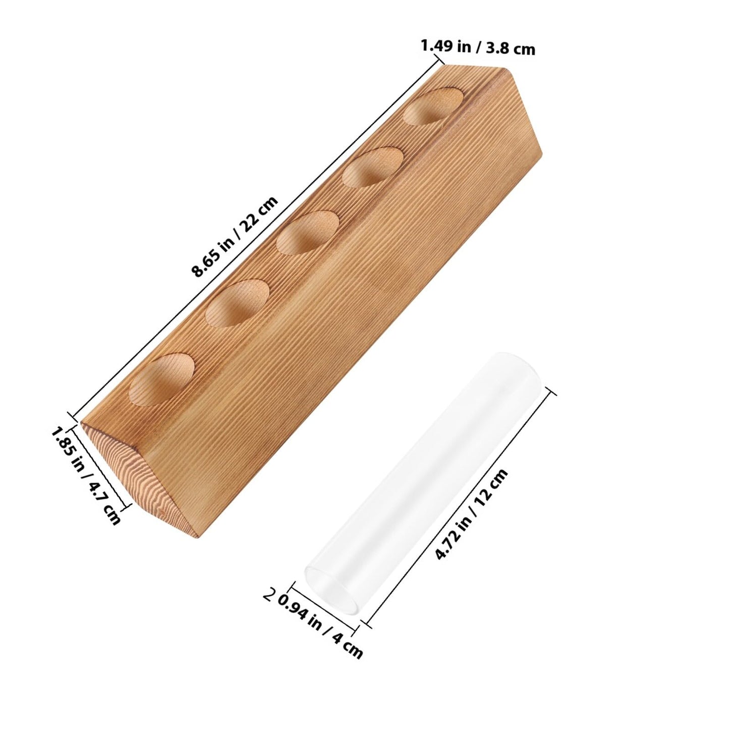 Garneck Glass Planter Hydroponic Vase with 5-Hole Wooden Stand, Indoor Terrarium Plant Propagation Station for Home Office Décor, Tabletop Glass Vase for Air Plants and Live Houseplants