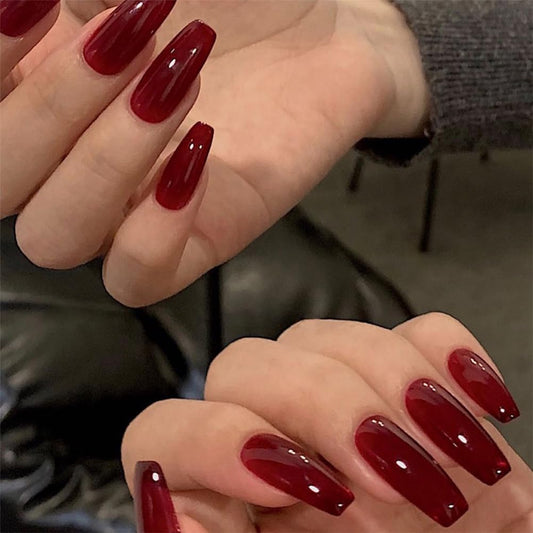 RUPOFUZA Extra Long Press on Nails 24Pcs Red Coffin Fake False Nails with Solid Colour Designs Acrylic Nail Press ons Artificial Stick on Nail for Women