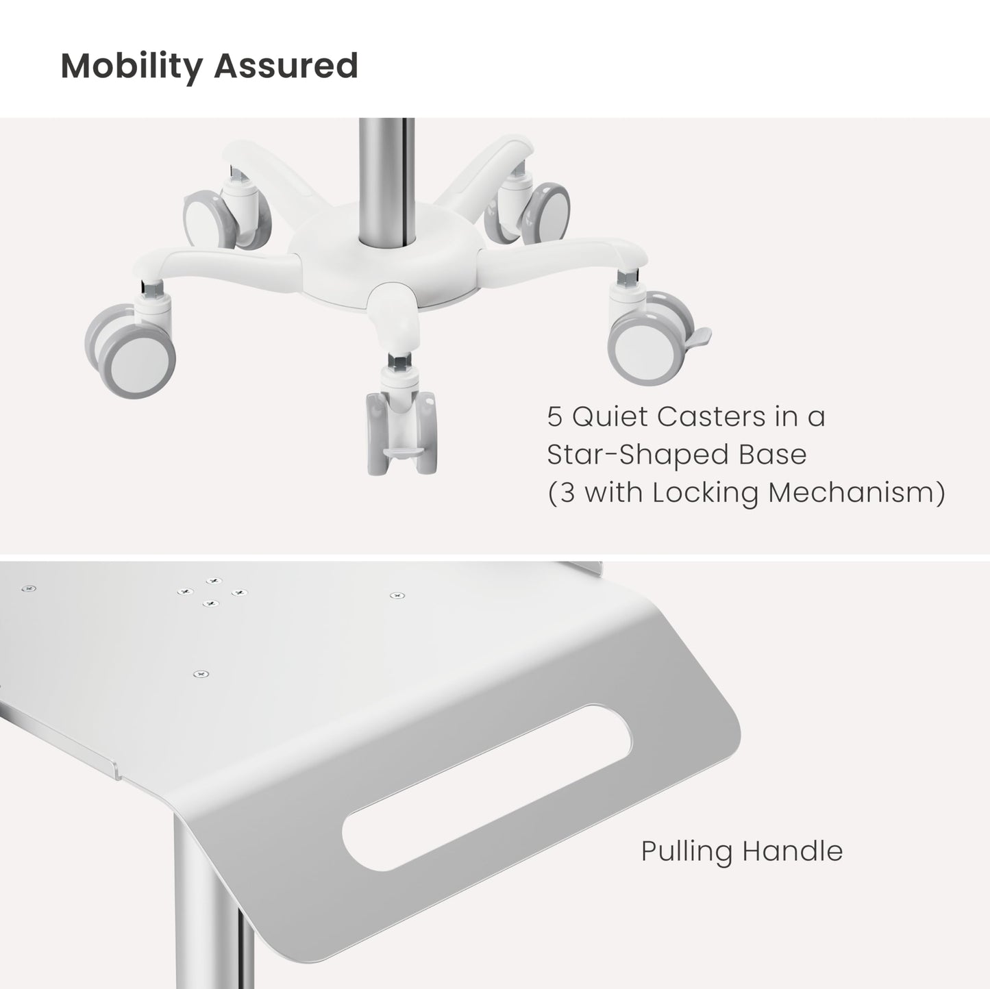 Mount Plus MB-C14 Medical Mobile Trolley with Wheels 33.1"-45.3" Height Adjustable Steel Dental Cart Rolling Ultrasound Lab Cart with 16.3"× 15.1" Large Tabletop | Scanner Holders
