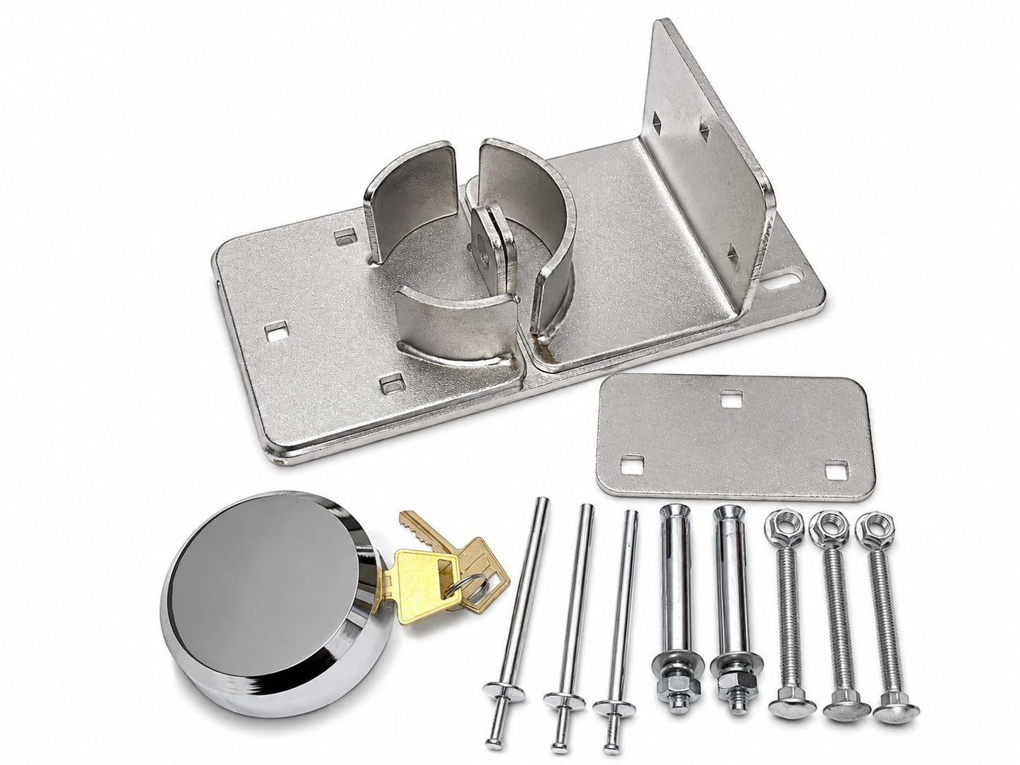 Roll-Up Garage Door Lock with Hidden Shackle, Heavy Duty Solid Steel Hasp & Padlock Set, High Security 6-Pin Cylinder, Anti-Cut & Tamper Resistant, Includes 2 Keys & Mounting Hardware