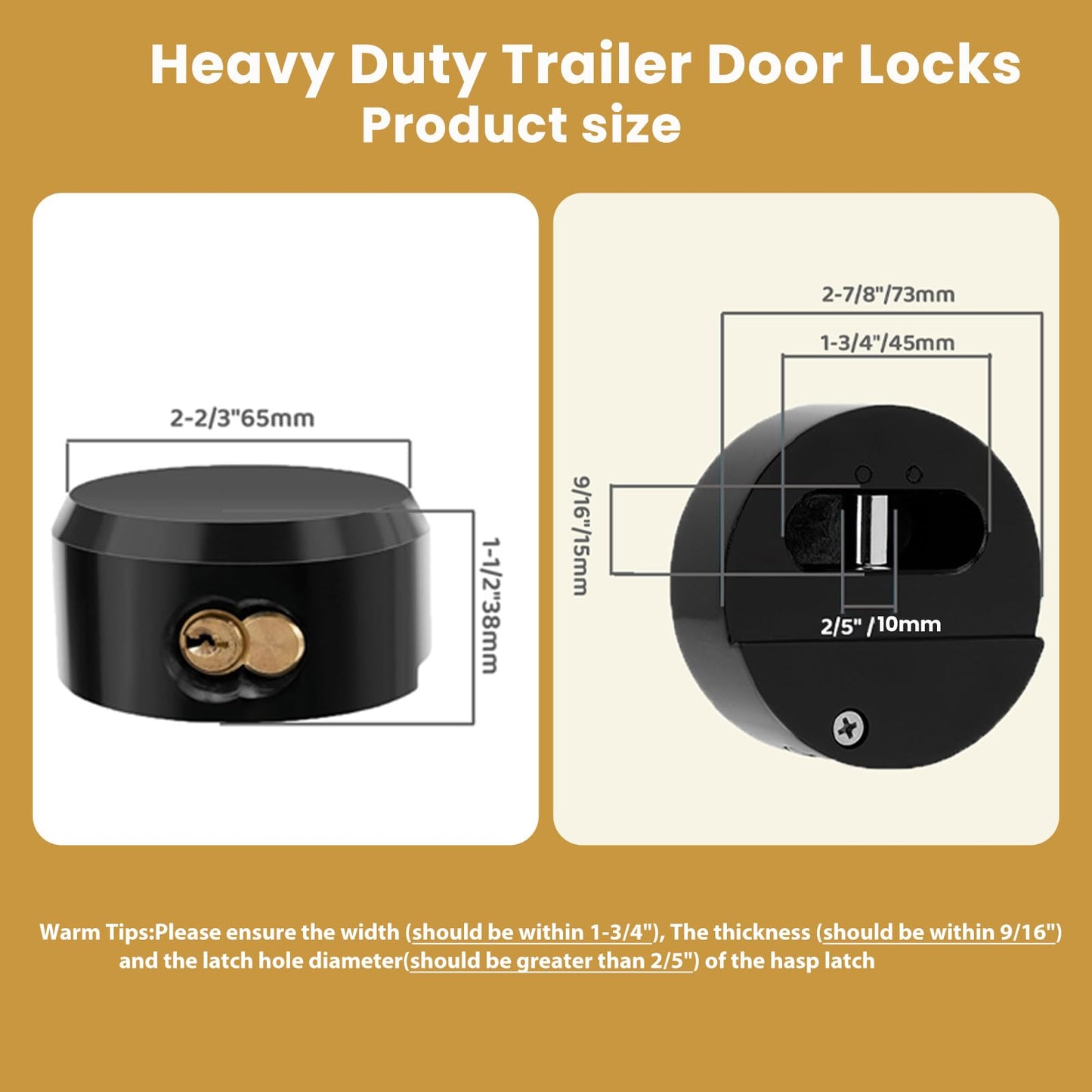 2 Pack Hidden Shackle Padlock Keyed Alike Heavy Duty Trailer Puck Padlocks Anti Theft 2-7/8" Solid Steel Puck Lock for Trailers Trucks Vans Shed Gates Garage