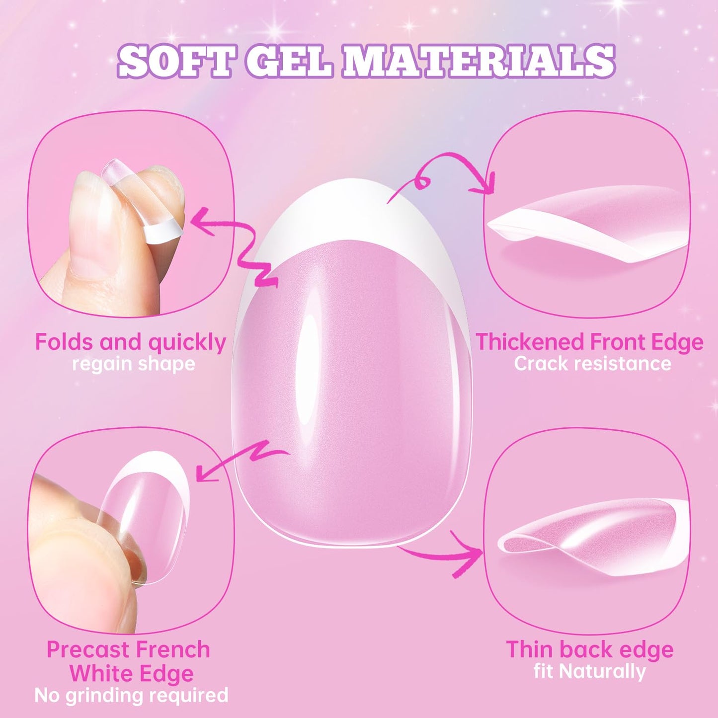 Krofaue Kid Press On Nails French Tip, Short Almond Nail Tips - 130PCS Pre Shaped Soft Acrylic Nail Tips Full Cover Nail Extensions, 13 Sizes DIY Manicure for Women and Kids, New Year Gift