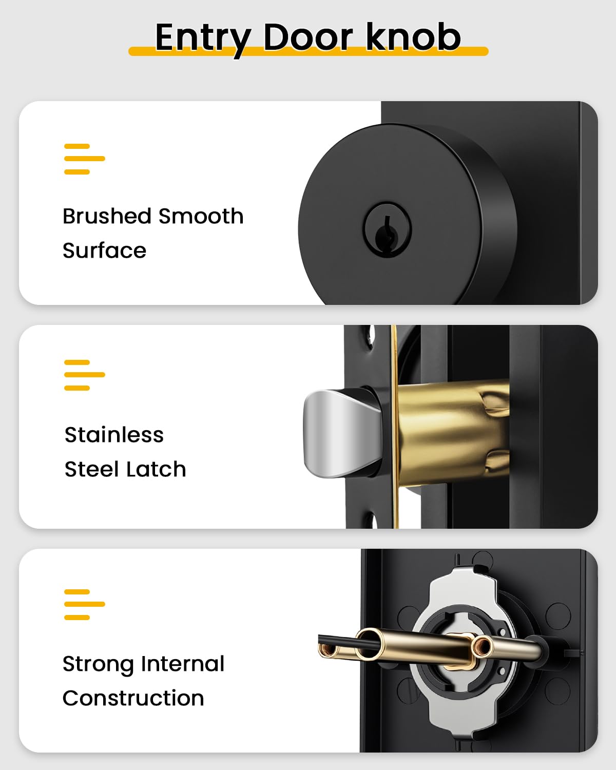 Goldenwarm Matte Black Entry Door Knob, Keyed-Alike Exterior Door Knobs with Lock and Key, Security for Exterior and Front Door Handles 1 Pack
