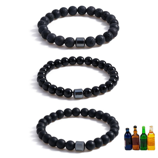 ZHDHDQ 3PCS Glame Anti Alcohol Bracelet for Men Women Black Bead Tiger-eye Stone Volcanic Stone Reduce the Urge Drinking Alcohol Manifestation Relieve Anxiety Stress Jewelry Gift