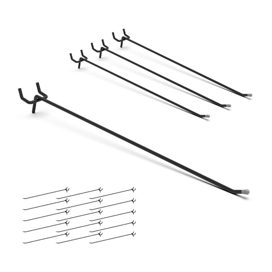 HUHOLE 25 Pack Black Pegboard Hooks 12 Inch – Heavy Duty Metal L-Hooks for 1/4" Peg Board – Garage Tool Organizer, Retail Display & Craft Storage Hangers (30lbs Capacity)