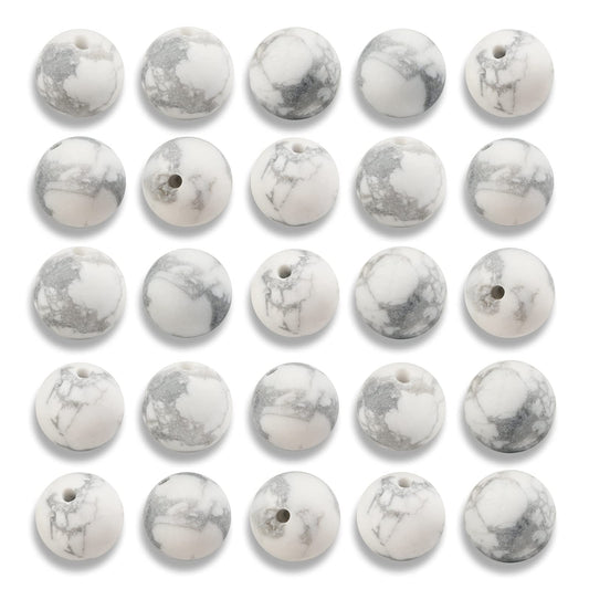 NITOPUPU 100Pcs 8mm Natural Matte Howlite Beads Round Loose Gemstone Stone Beads for Jewerly Making with Crystal Stretch Cord