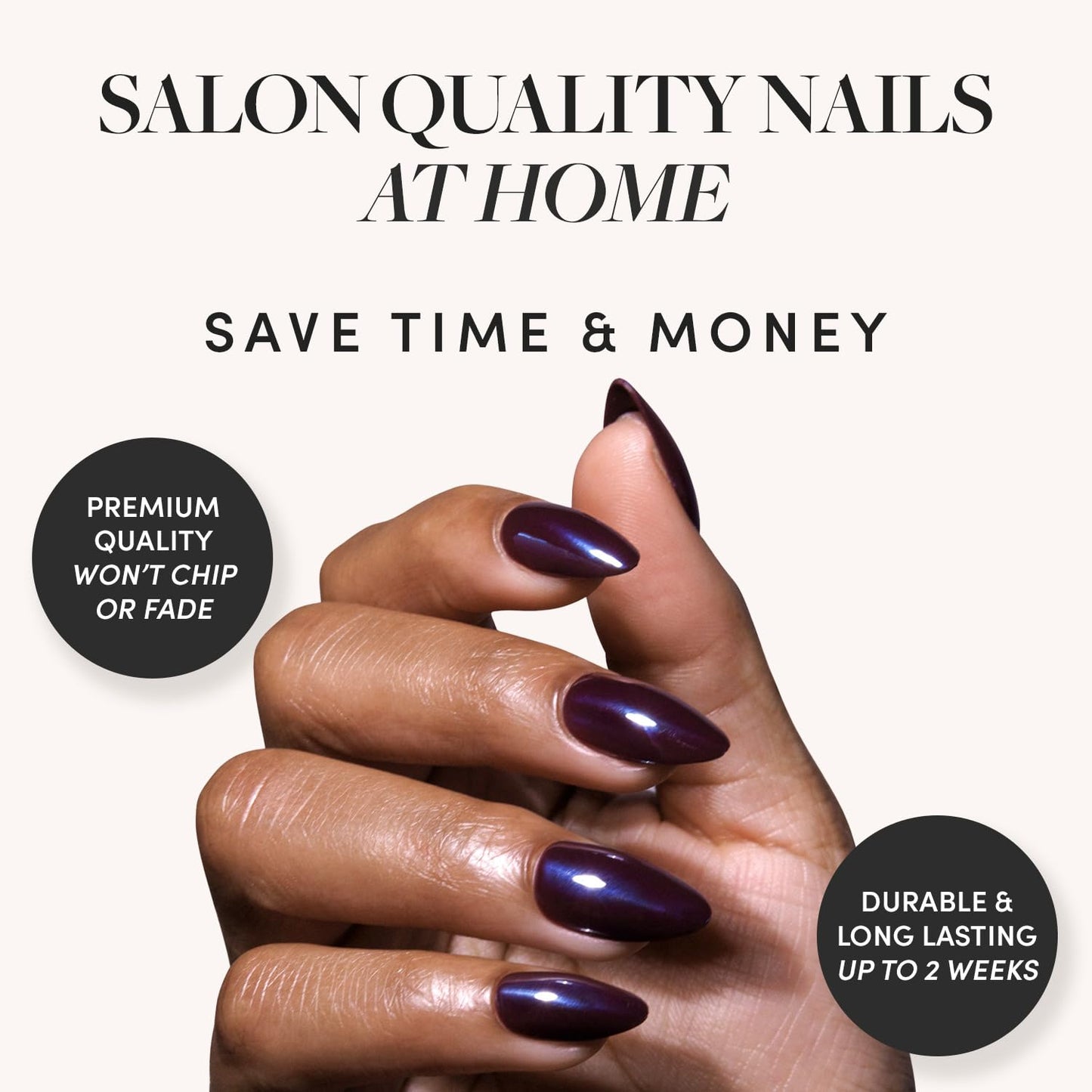 Glamnetic Press-On Nails Bundle - Burgundy Chrome, Fall Mauve & Caviar | Almond Fake Nails with a Metallic Chrome Finish | Muted Blush Mauve Oval False Nails | Short Almond Black French Ti