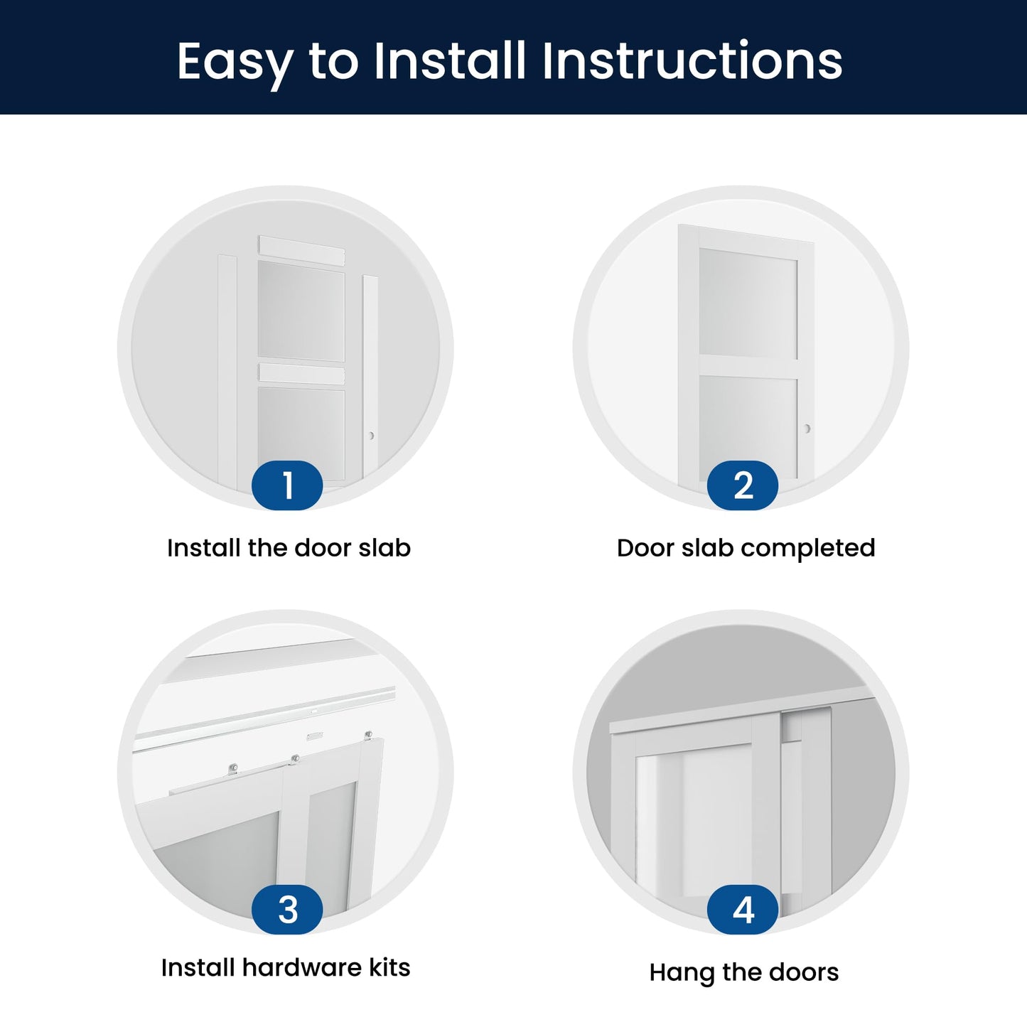 COSHOMER Sliding Closet Door for 72" x 80" Opening, 3-Lite Frosted Glass MDF Barn Door with Hardware Kit Set, Door Panels Need to Assemble, White