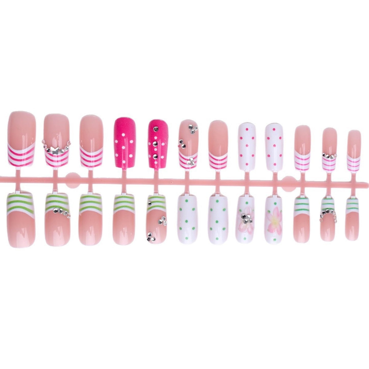 octoswave Medium Square Press on Nails with Polka Dot & Stripe Design - Acrylic Fake Nails for Women, Perfect for Parties, Dates & Office Wear - 24Pcs