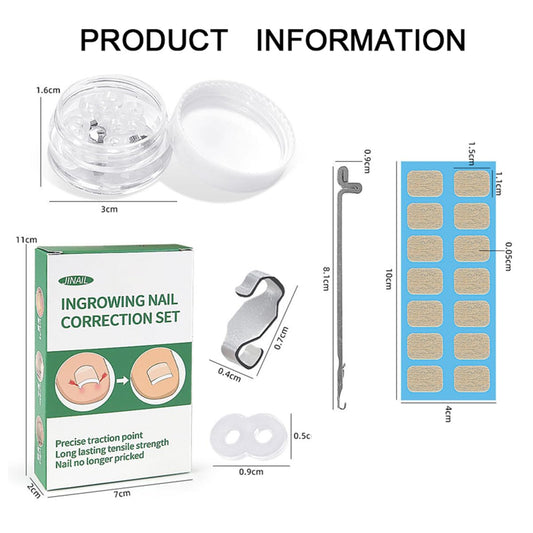 Ingrown Toenail Correction Tool Set, 2 Stainless Steel Insert Clips Ingrown Toenail Treatment Elastic Silicone Strips Ingrowns Nail Corrector Patch Pedicure Tool Removal Kit for Curved Toe Nail Repair