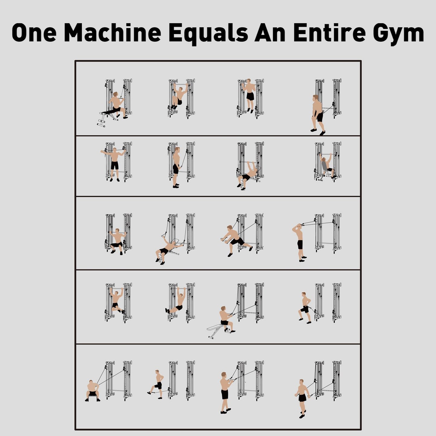 DUORAN Wall-Mounted Folding Smith Machine Home Gym, All-in-One Compact Power Cage & Cable Pulley Trainer with 200–398LB Dual-User Resistance Band System for Home, Garage, Basement Fitness （Black）