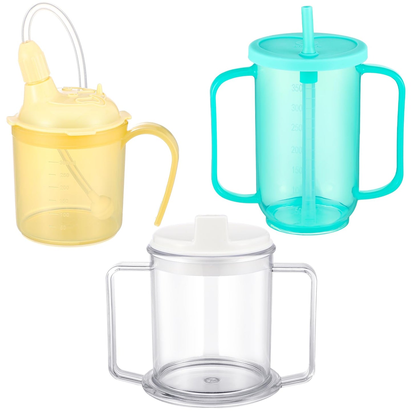 Suclain 3 Pcs Sippy Cups for Elderly 12 oz Straw Sippy Cups with 2 Handles No Spill for Adults Spill Proof Dysphagia Cup for Disabled Patients