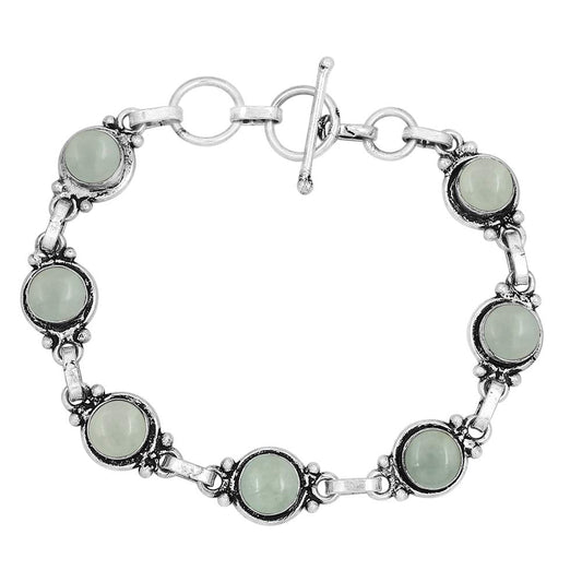 Natural Aquamarine 925 Silver Plated Round Gemstone Adjustable Bracelet for Women - March Birthstone Bohemian Vintage Style Handmade Jewelry Bracelet - Gift for Her