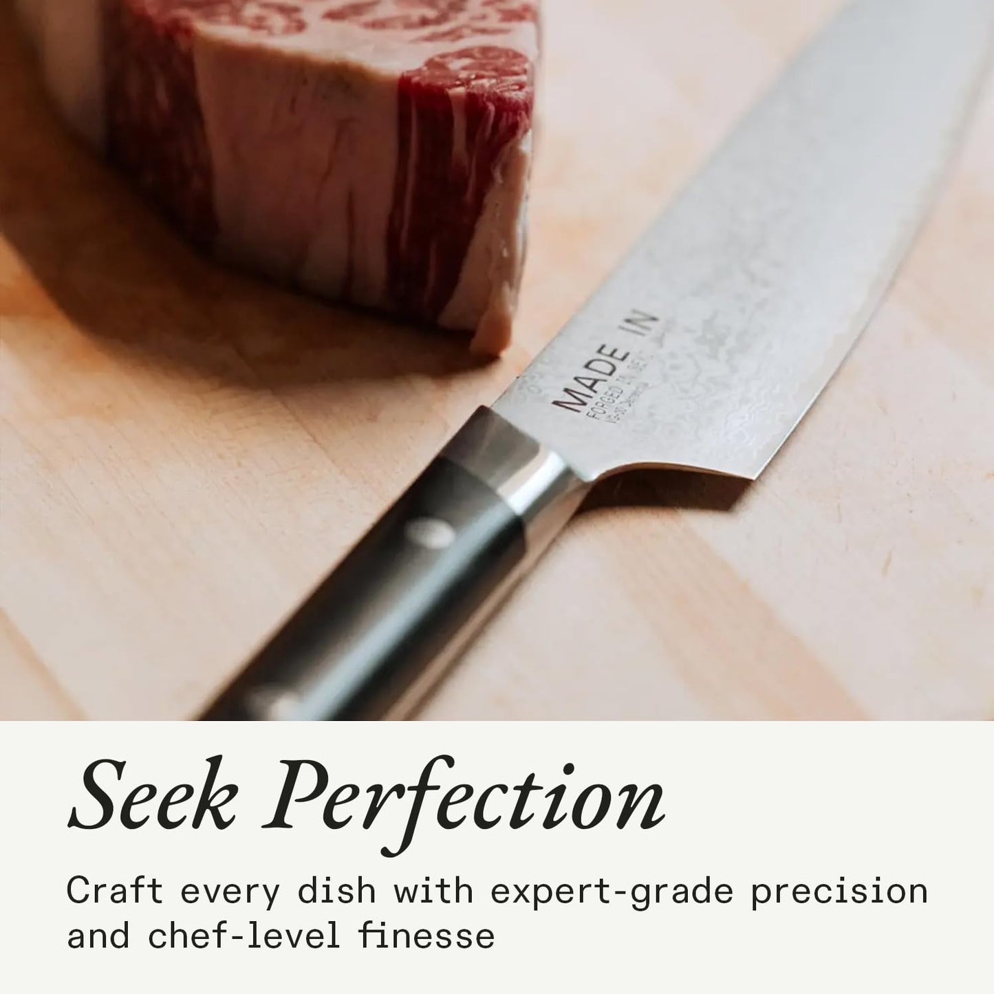 Made In Cookware | 8" Japanese Damascus Steel Gyuto (Chef Knife) | 66 Layers of Damascus Steel with a VG-10 Core | Crafted in Japan | Full Tang With Black POM Handle