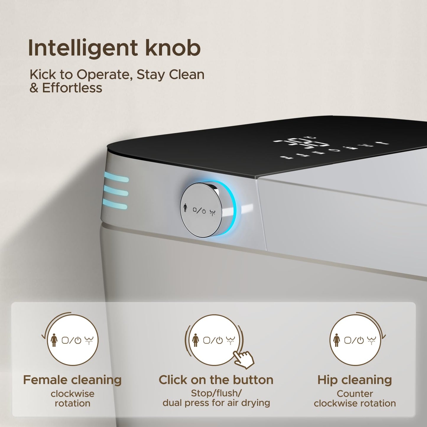 Smart Toilet, One Piece Bidet for Bathrooms, Modern Elongated Toilet with Warm Water, Dual Auto Flush, Foot Sensor Operation, Heated Bidet Seat, Electric Tankless Toilets with LED Display