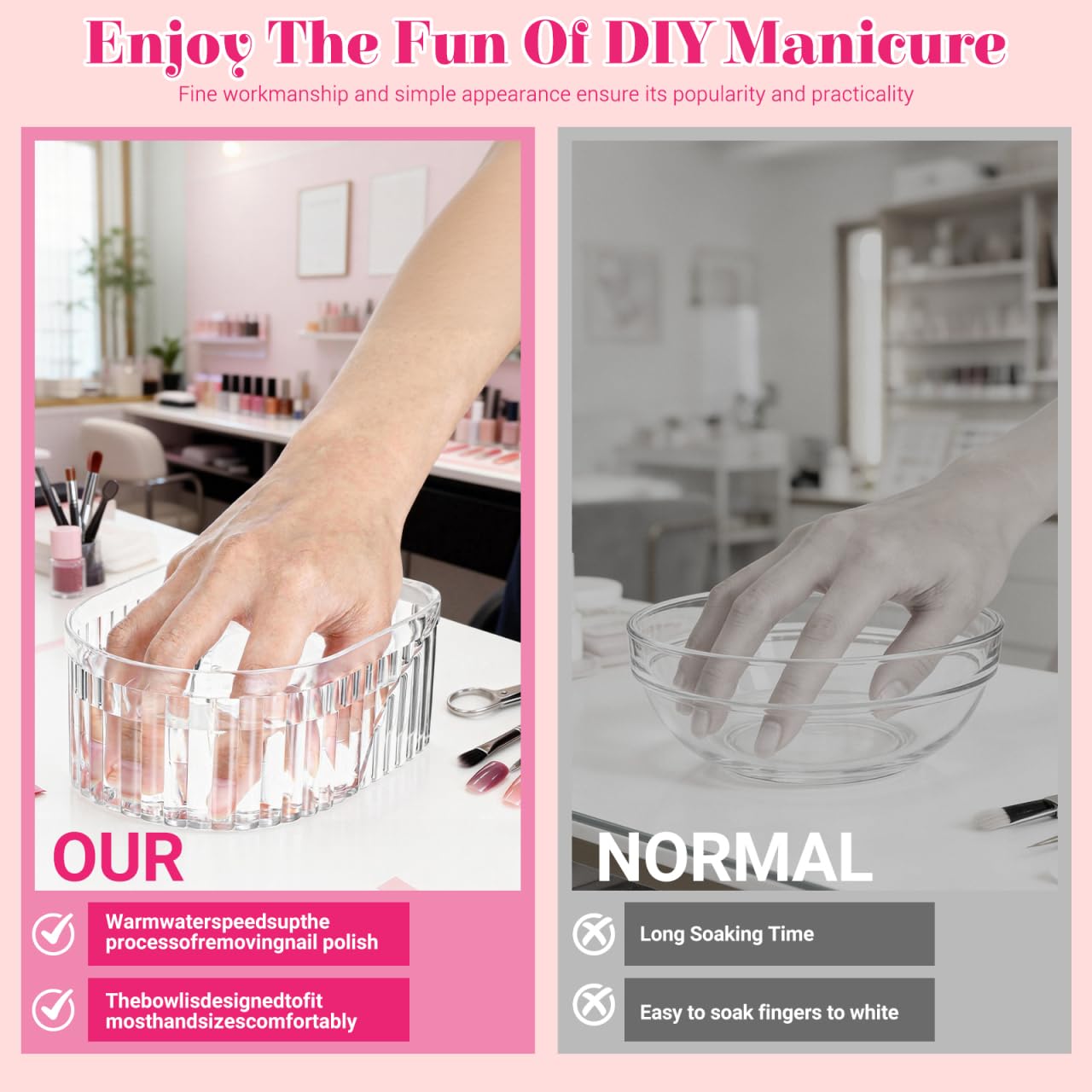 FOMIYES Nail Soaking Bowl: Acrylic Manicure Tray for Softening Cuticles & Removing, Stylish Design for Home Salon Use for Home Nail Salon Supplies Polishing Remover Treatment