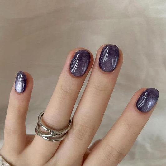 24Pcs Short Press On Nails Almond Purple Glitter Fake Nails Press Ons With Glitter Design False Nails Glossy Full Cover Stick On Nails Reusable Artificial Glue On Nails For Women Nail Supplies