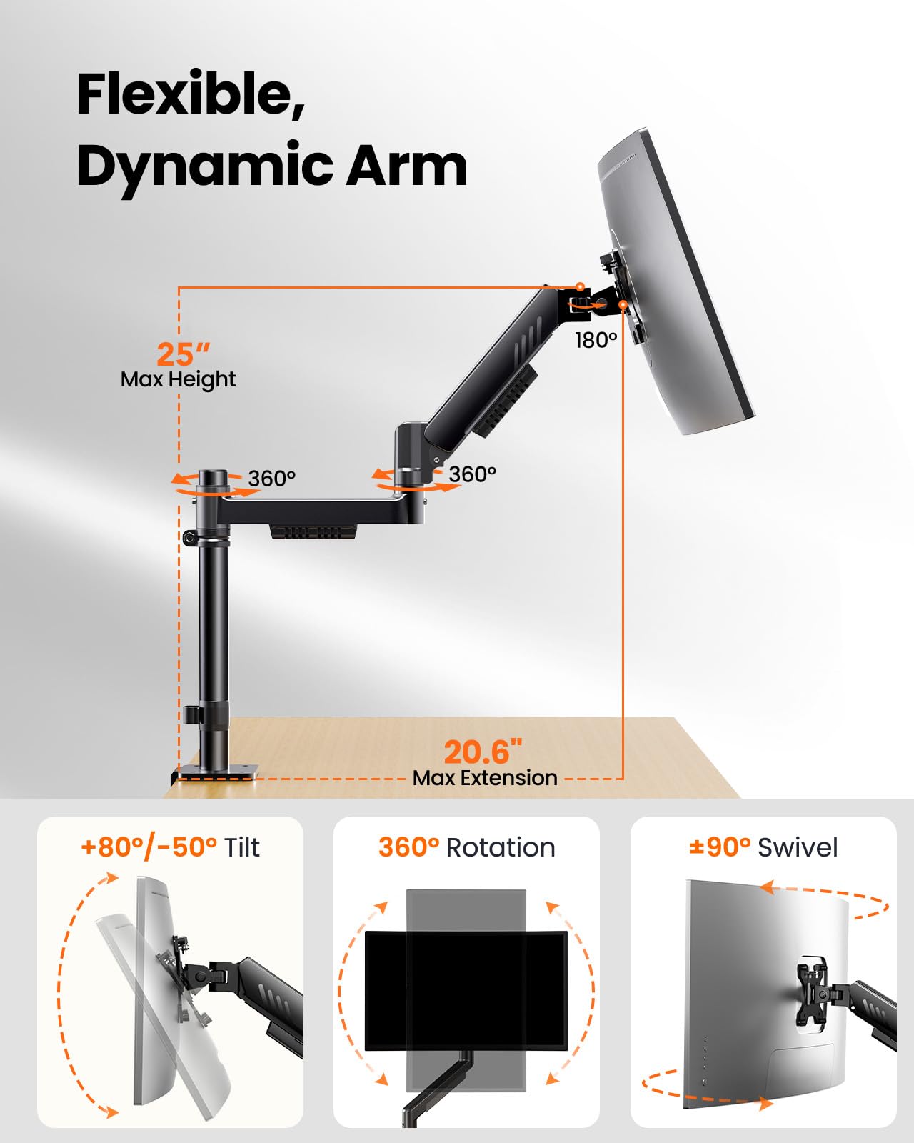 ErGear Vertical Dual Monitor Stand, Stacked Monitor Mount for 13-32″ Screens, Up to 19.8 lbs per Arm, Enhanced Stability with Integrated C-Clamp, Upgraded Cable Management, VESA 75x75/100x100mm, Black