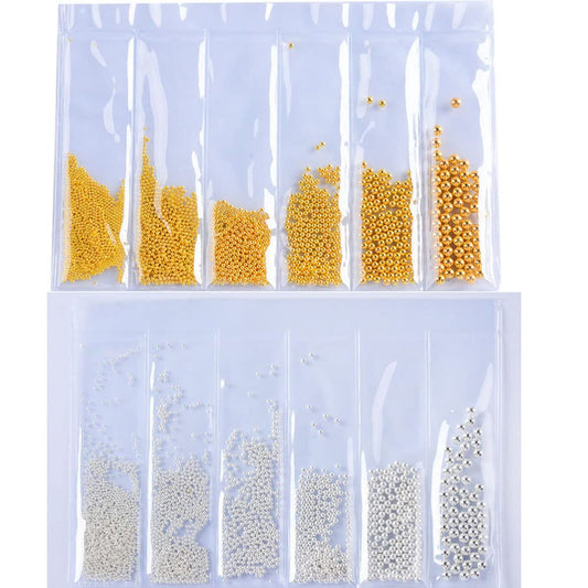 Mesiyun Nail Art Metal Beads 3D Steel Balls Studs Nail Beads Gold & Silver Mixed Size Caviar Beads for DIY Crafts Decoration 6 Size