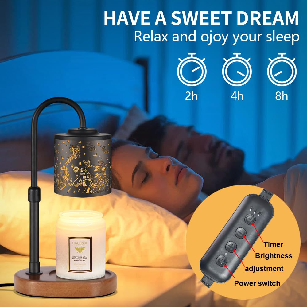 Dimmable Candle Warmer Lamp with Timer Adjustable Height for Scented Jar Candles Electric Candle Wax Melt Warmer for Home Decor Christmas Birthday Gifts for Women Mom(Butterfly+Dog)
