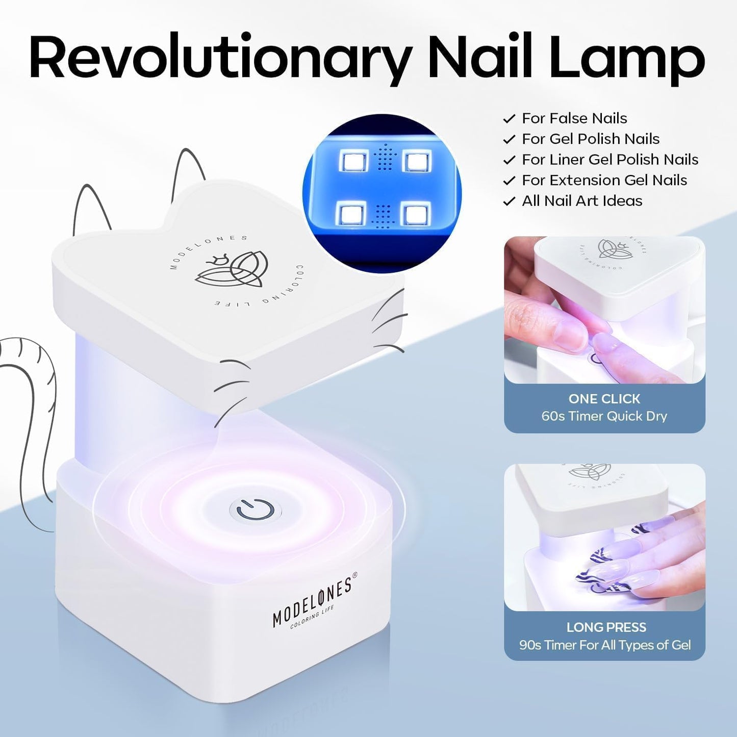 modelones X Nail Gel Kit,15Sizes Gel Nail Tips Short Square, 9-in-One Glue Prep Dehydrator & Portable Led Lamp, 510Pcs Pre-shaped Square Press On Extension Kit DIY Salon Home Gift for Women