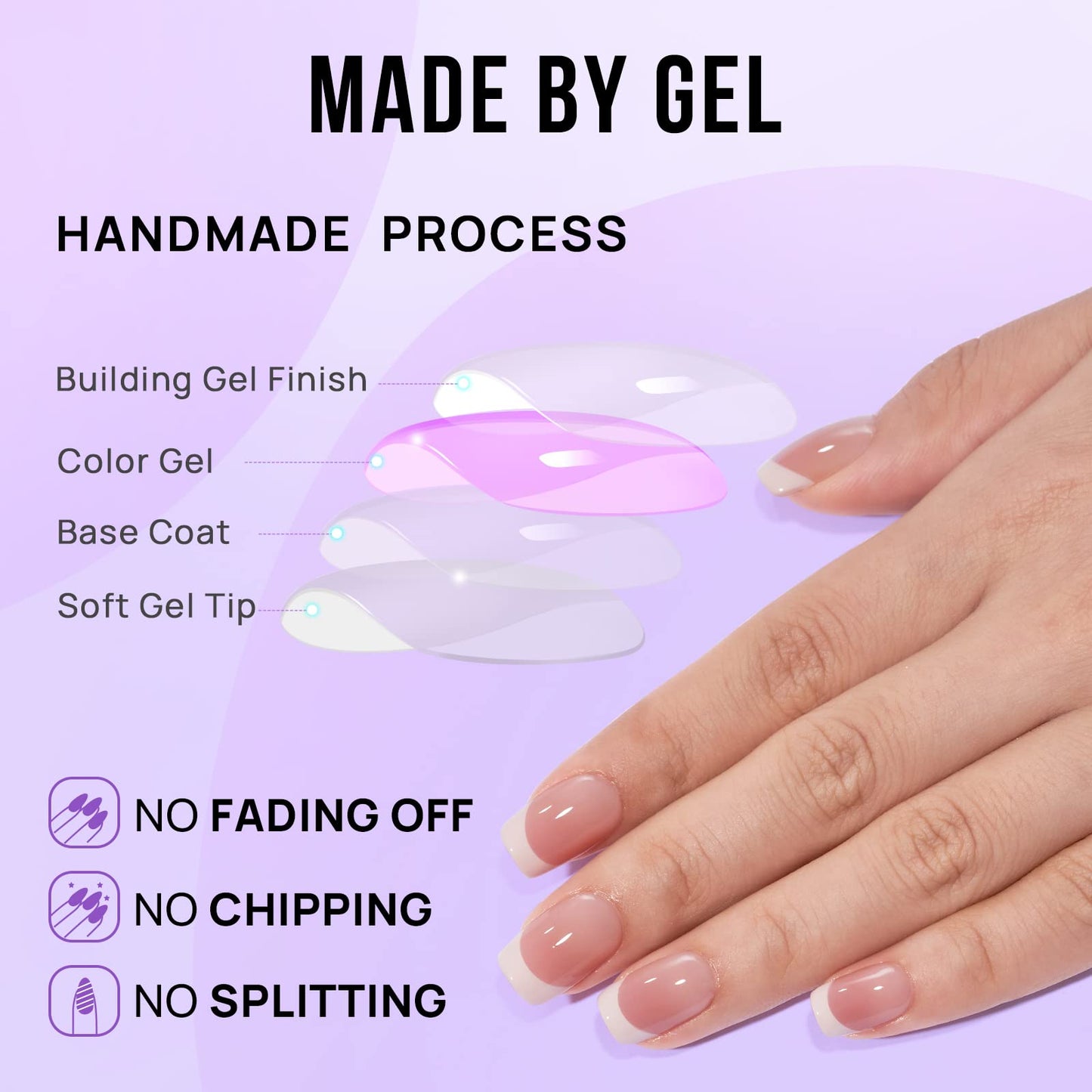 Press On Nails Short - Made by Soft Gel Light Weight & Fit Perfectly, BTArtbox Netural French Nails and White Fake Nail with Nail Glue, Stick On Nails in 15 Sizes - French Girl & Cream Puff