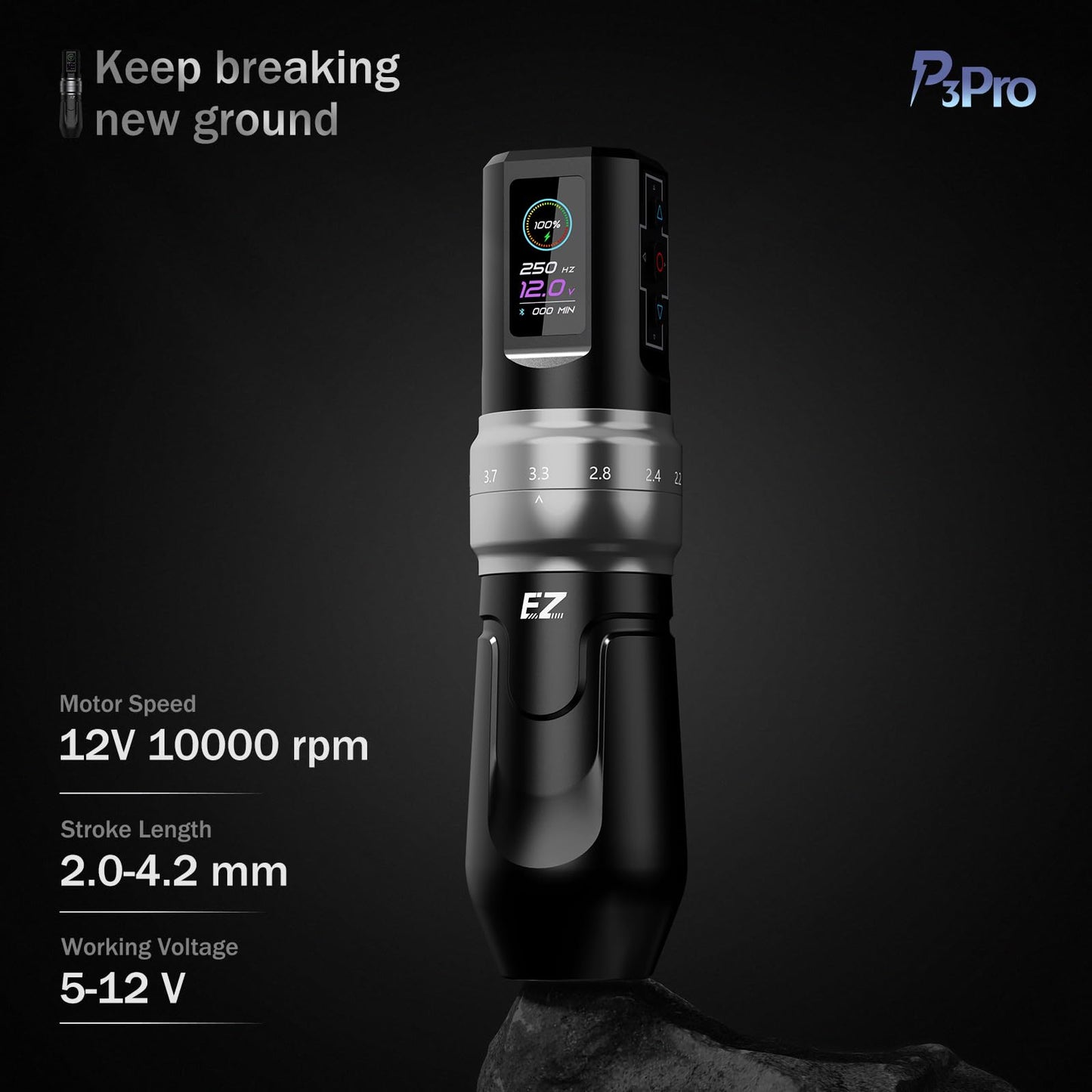 EZ P3 Pro Wireless Tattoo Machine - 6 Strokes 2.0, 2.4, 2.8, 3.3, 3.7, 4.2mm Tattoo Machine Pen with OLED Digital Display 1600mAh Battery Power Tattoo Gun (Matte Black)