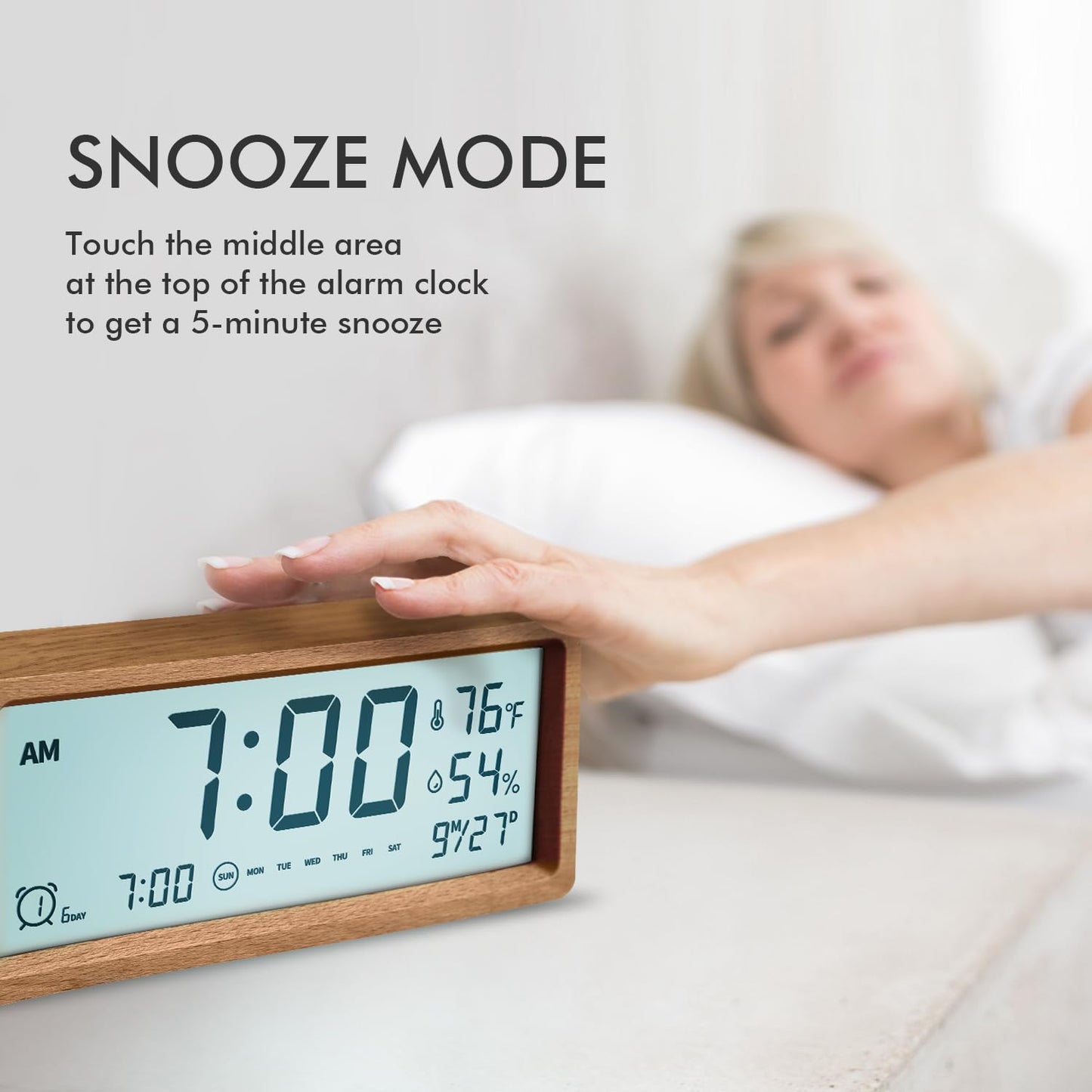 Smart Cute Digital Alarm Clock Snooze Wake Up Desk Clock Night Stand Clock Digital Bedside Tables Wood Alarm Clock for Heavy Sleepers Adults Large Display Alarm Clocks for Bedrooms Office Kids Toddler