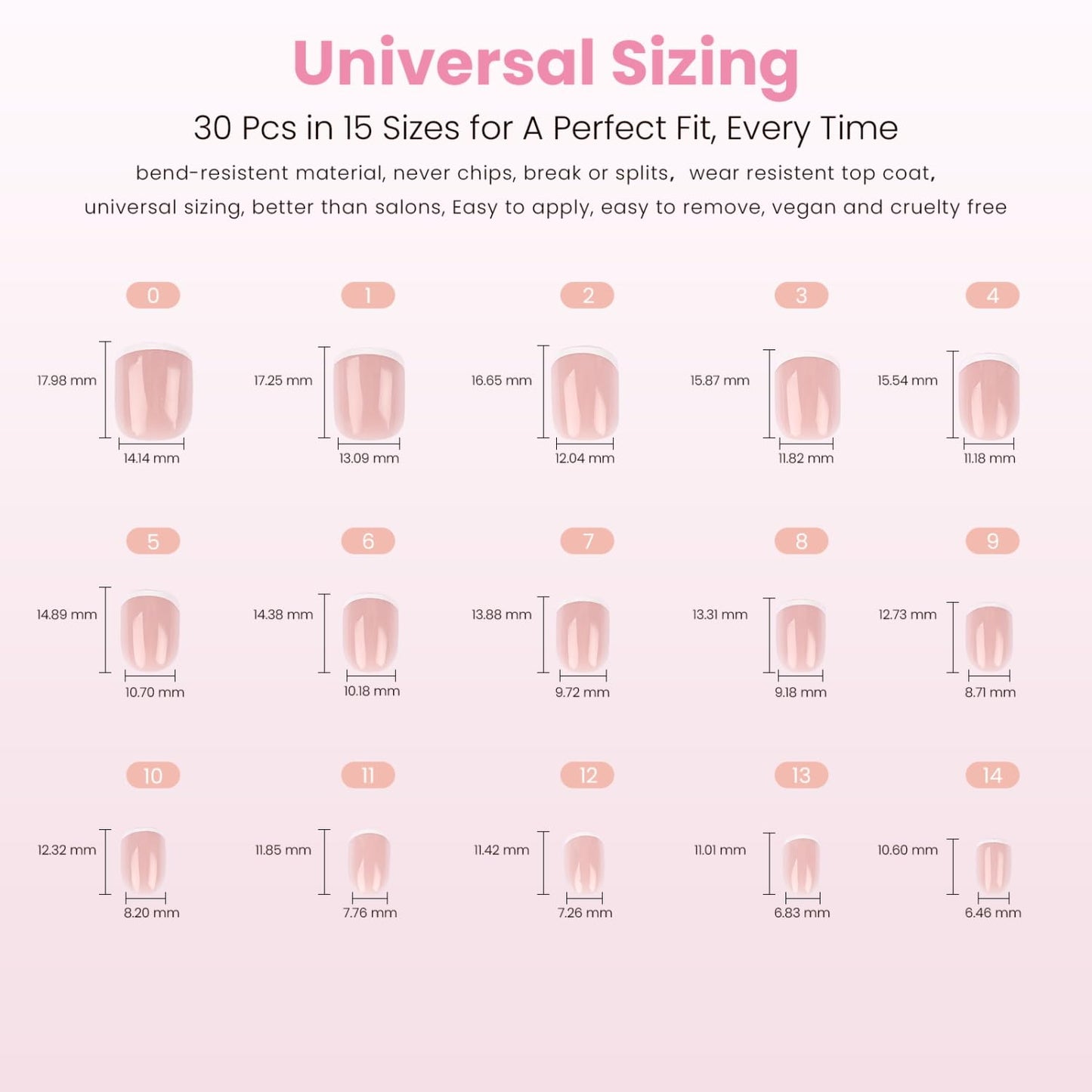 Nail Reformation Press On Nails, She’s a Natural | Short Square Fake Nails in White French Tip on Nude Base in a Glossy Finish, Reusable Stick On Nails in 15 Sizes - 30 False Nail Kit for Women Gifts