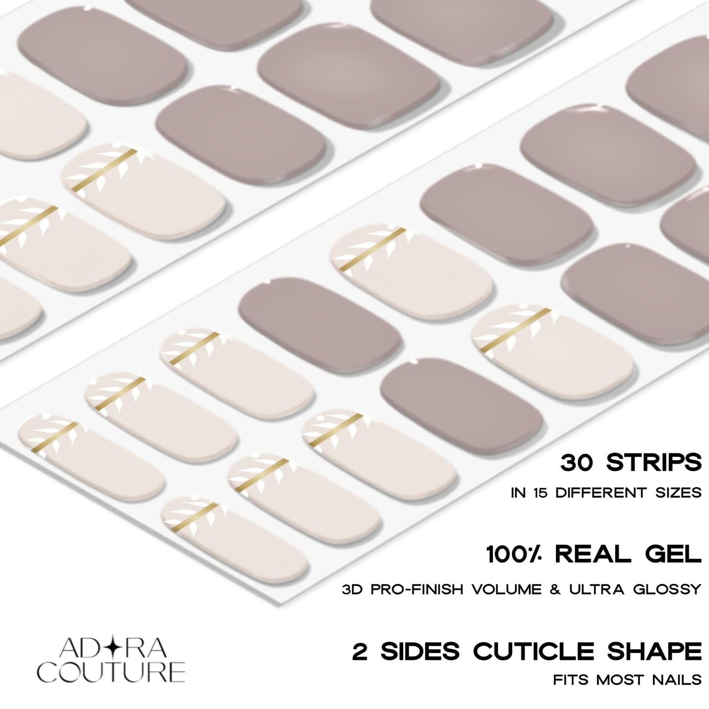 Semi Cured Gel Nail Strips with 30 Pieces – UV Gel Nail Stickers & Nail Wraps, Complete Manicure Kit Includes Prep Pads, Nail File and Wooden Stick, Easy Application, UV Light Required (Brown Sugar)
