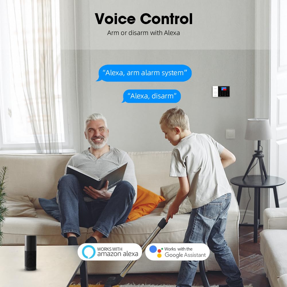 PGST Wireless Home Alarm System 8-Piece Kit, WiFi/4G Alarm System for Home Security with Phone APP Alert (Door Sensor,Siren, Remote, Motion Detector) for Home,Apartment, Compatible with Alexa(105-A)