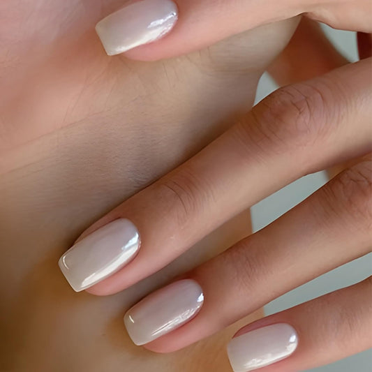 Chrome Press on Nails Short Square MABKJLF White Fake Nails False Nails Solid Colour Full Cover Glossy Glue on Nails Acrylic Nails Stick on Nails for Women Girls 24 Pcs