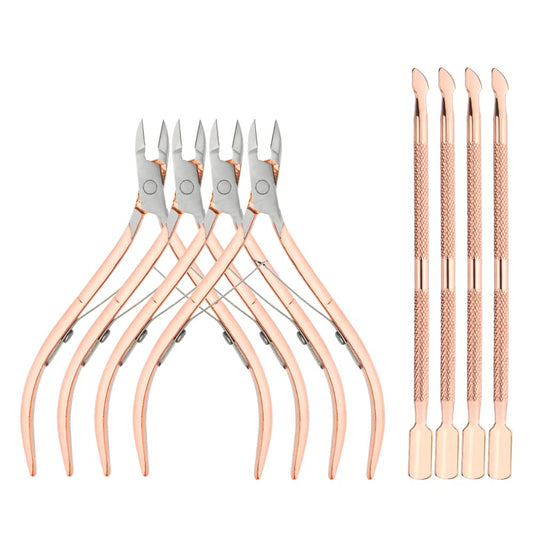 XINMEIWEN 8Pieces Cuticle Trimmer Cuticle Nipper Cuticle Remover Cuticle Cutter with Cuticle Pusher Stainless Steel Cuticle Cutter Clipper Nail Tools for Fingernails and Toenails (Rose Gold)