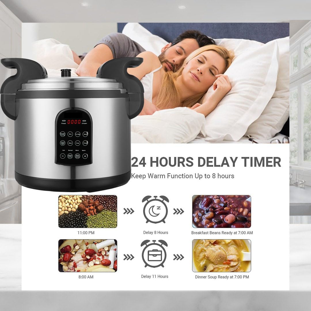 17.8QT Commercial Electric Pressure Cooker stainless steel Pressure Cooker | 24-hour Presetting |8 in 1 slow cooker with temperature control | LED Multifunction Food Warmer with nonstick pot