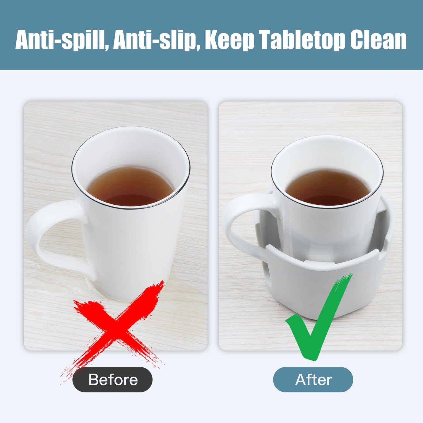 Heavyrain Suction Cup Holder with Removable Anti-Spill Design | Tip-Proof Drink Holder for Desk, Bedside, RV & Boat | Tacky Base & Walled Profile to Prevent Spilled Drinks White (HR0117-WH)