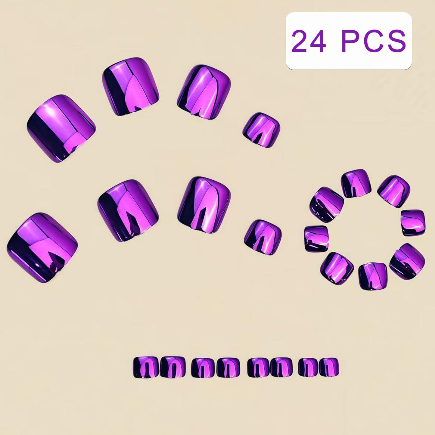 Purple Electroplating Press on Toes Nails Square Fake Toe Nails with Chrome Designs Full Cover Metallic Dark Purple Magic Mirror Acrylic Toe Toenails for Women Girls Summer Daily Wearable 24Pcs