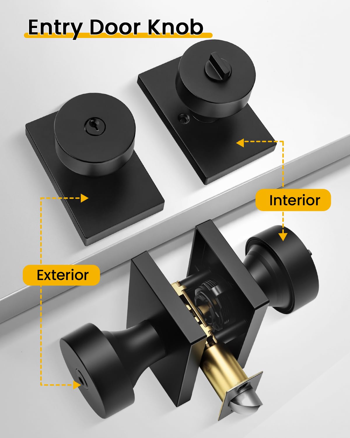 Goldenwarm Matte Black Entry Door Knob, Keyed-Alike Exterior Door Knobs with Lock and Key, Security for Exterior and Front Door Handles 1 Pack