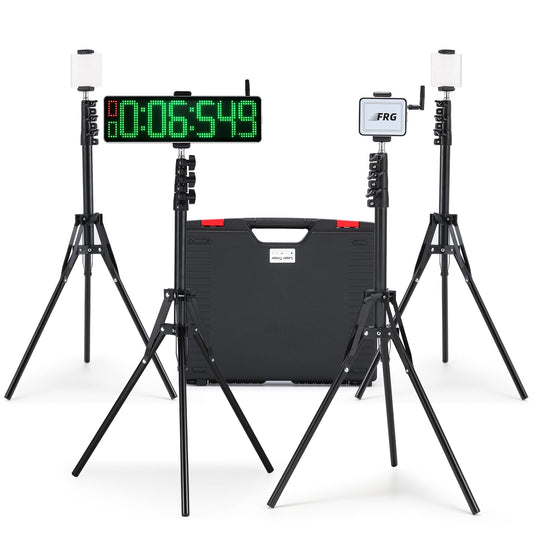 Flyrivergo Powered Wireless Laser Timer for Sprints with High Stand, Laser Sprint Timer System, Race Clock with Tripod for Speed Training/Lap/Track Field/Football/Bike/Motorcycle