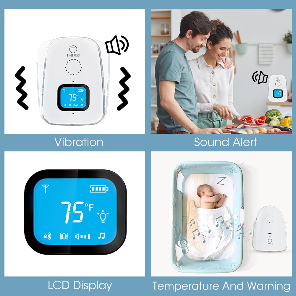 Audio Baby Monitor Crown TimeFlys,Temperature Monitoring,Vibration,Lullabies,Rechargeable Battery,Talk Back Intercom,USB Connection,Zero Emission at Night Mode,Long Range up to 1000 ft